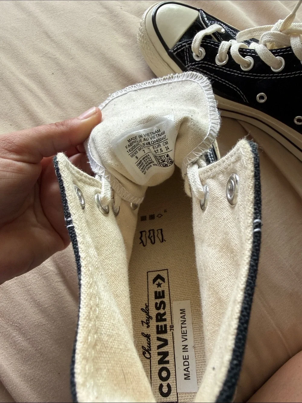 Converse Black High-Top Canvas Sneakers with Cream Accents - Picture 6 of 7